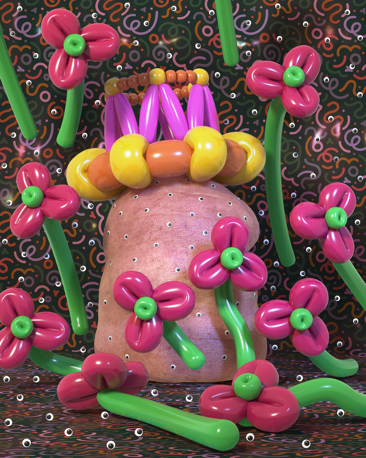 Wiggle eyes, High-resolution digital rendering, 30 x 36 inches, 2023